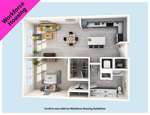Floor plan for 1 bed, 1 bath, 928 sqft